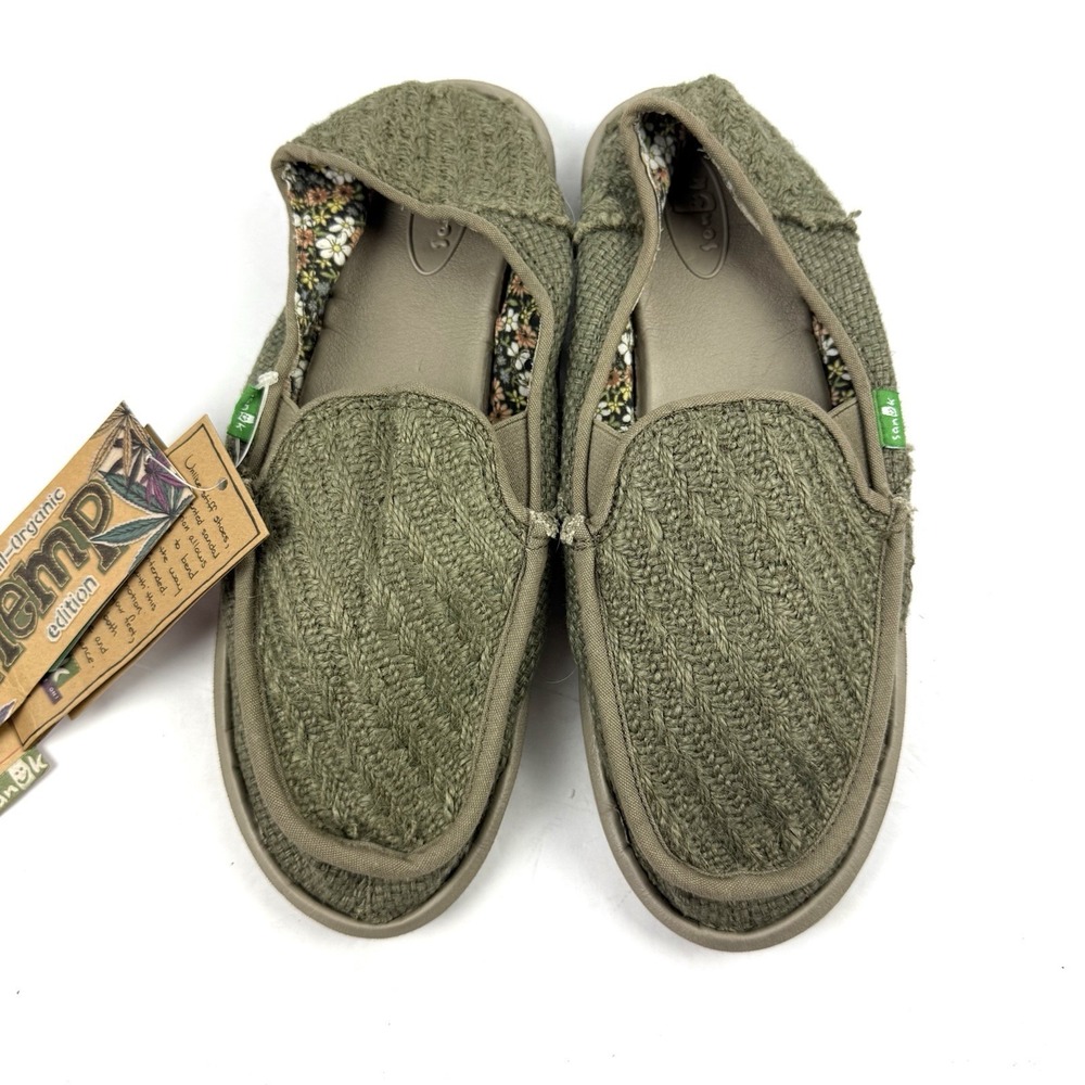 Sanuk Hemp Shoes 10 Womens Slip On Shoes Olive Green Surfer Organic Brand New